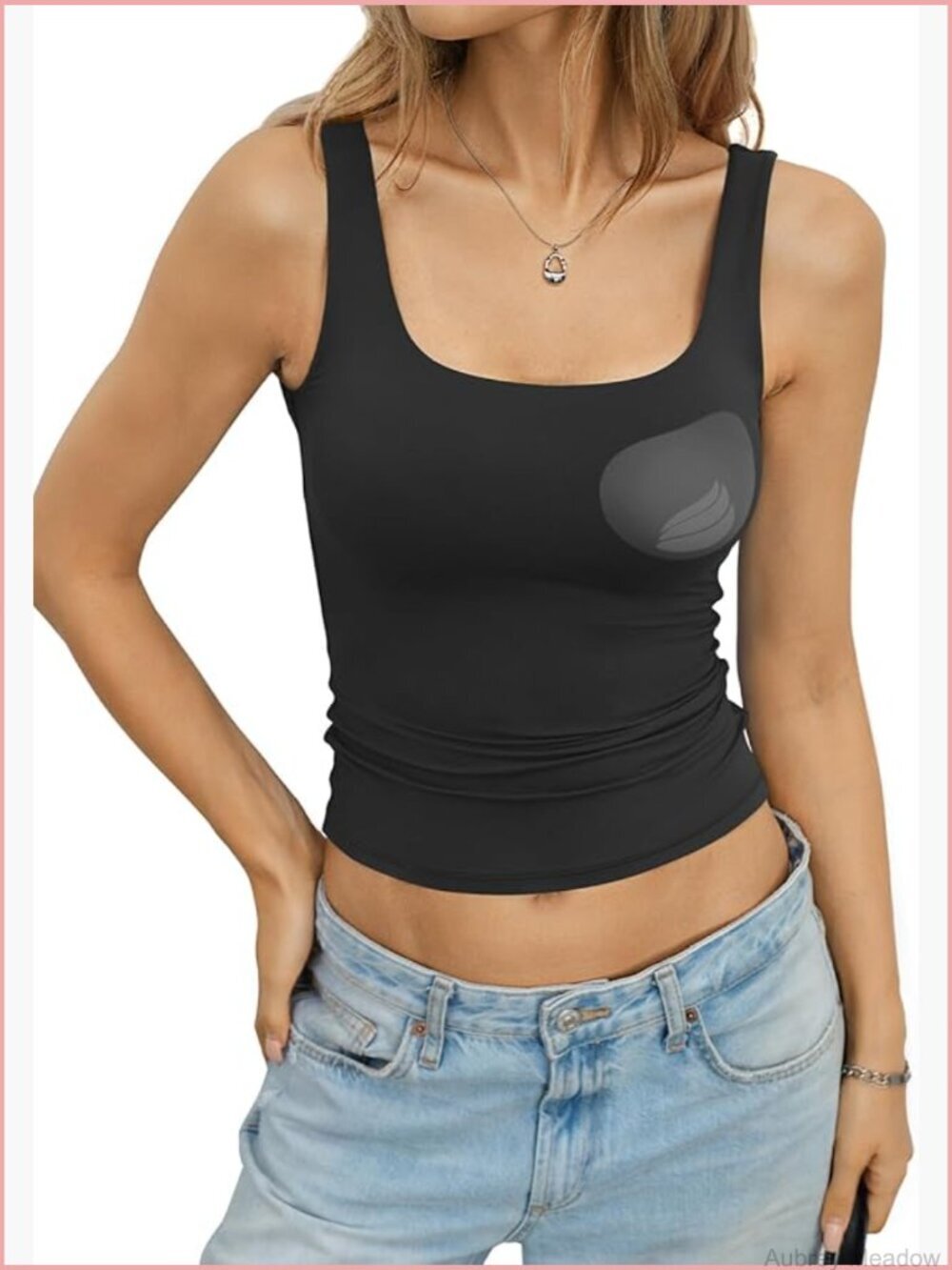 Padded Double Lined Crop Tank Top Scoop Neck Sleeveless Fitted Basic Summer Top